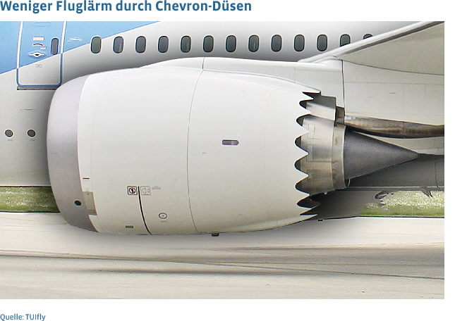 Chevron-Düsen erzeugen weniger Fluglärm